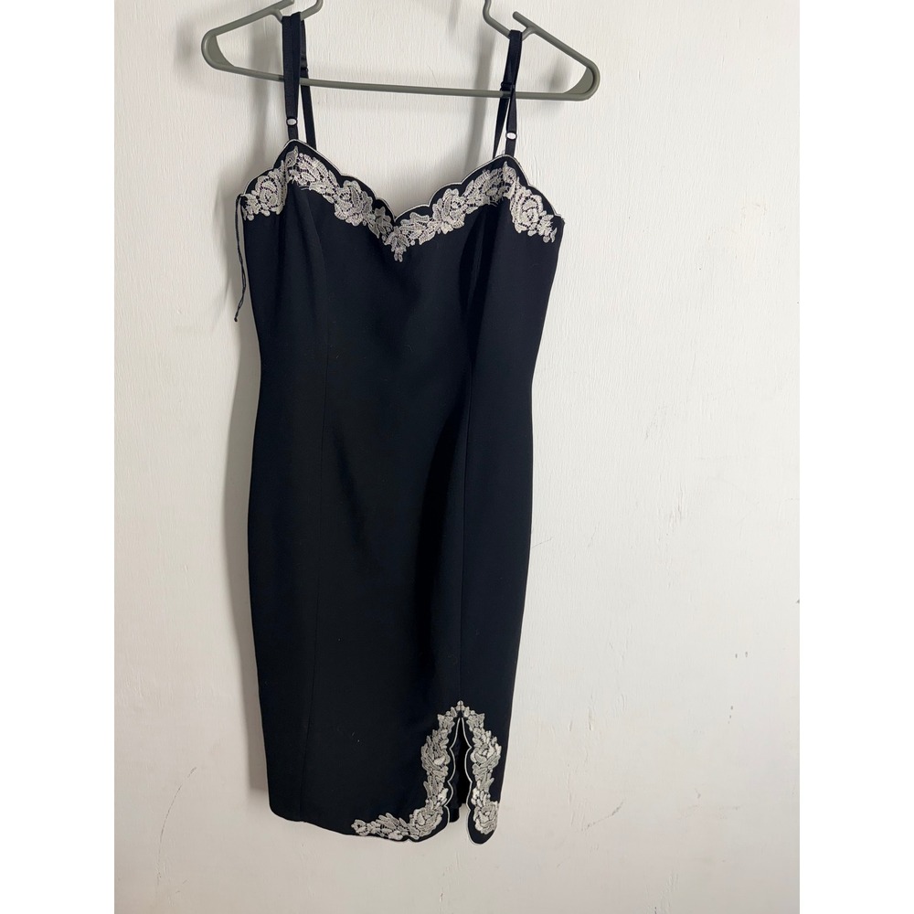 London Times Black Sheath Dress Silver Lace Trim Cocktail Party Womens 6